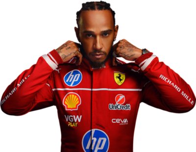 Lewis Hamilton穿著本季法拉利賽車服的圖像